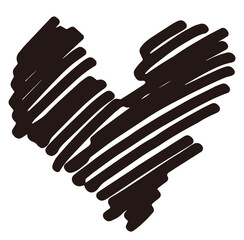 手描きのハート。落書き風、グランジハート。バレンタインデーや愛のシンボル。ベクター素材。