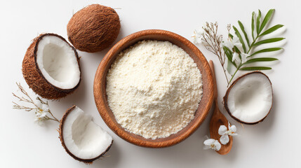  Bowl with maca powder, isolated on white