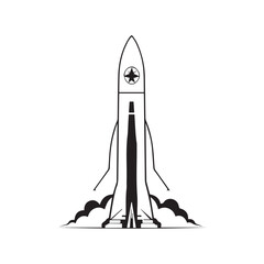 Nuclear Rocket Silhouette Standing &ndash; Solid Black Vector Illustration