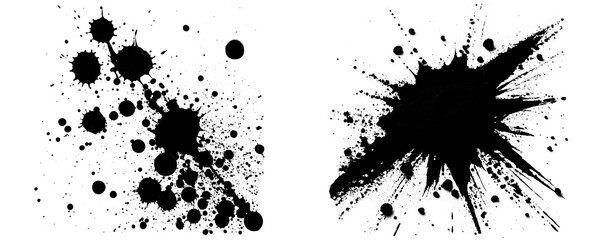 Black Ink Burst With Texture Rich Edges and Visible Brush Layering Plus High Resolution Dry Brush Splatter Featuring Sharp Burst and Scattered Dots Isolated on a Transparent or White Background