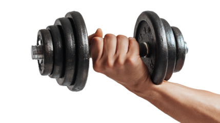 Man hand with dumbbell isolated on white