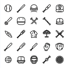 Simple black and white line art of Baseball icons