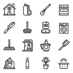 Obraz premium Simple black and white line art of Home Maintenance icons