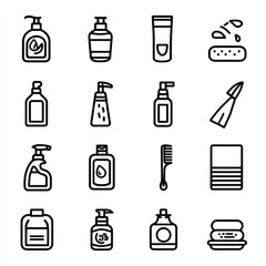 Simple black and white line art of Hygiene icons