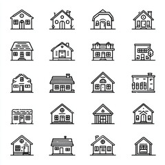 Simple black and white line art of Real Estate icons