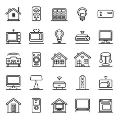 Simple black and white line art of Smart Home Icons