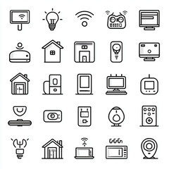 Simple black and white line art of Smart Home Icons
