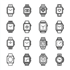 Simple black and white line art of Smart Watch Icons
