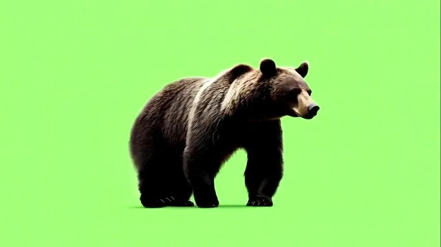 3D realistic Bears slow walk loop side view Rendering on the Green Screen, 4k Brown bear walks on chroma key. Bears are carnivorous mammals of the family Ursidae. They are classified as caniforms