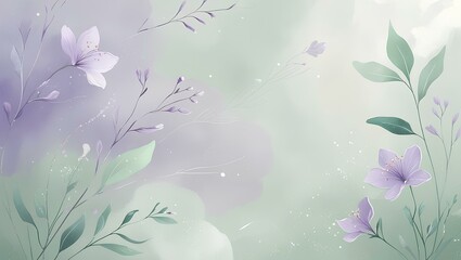 A soft, serene, and elegant illustration featuring pastel lilac and sage green hues, evoking a sense of relaxation and rejuvenation, on the theme of cosmetology, with delicate