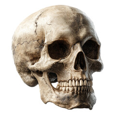 Obraz premium Anatomy human skull fossil halloween dead bone skeleton head isolated on transparent background