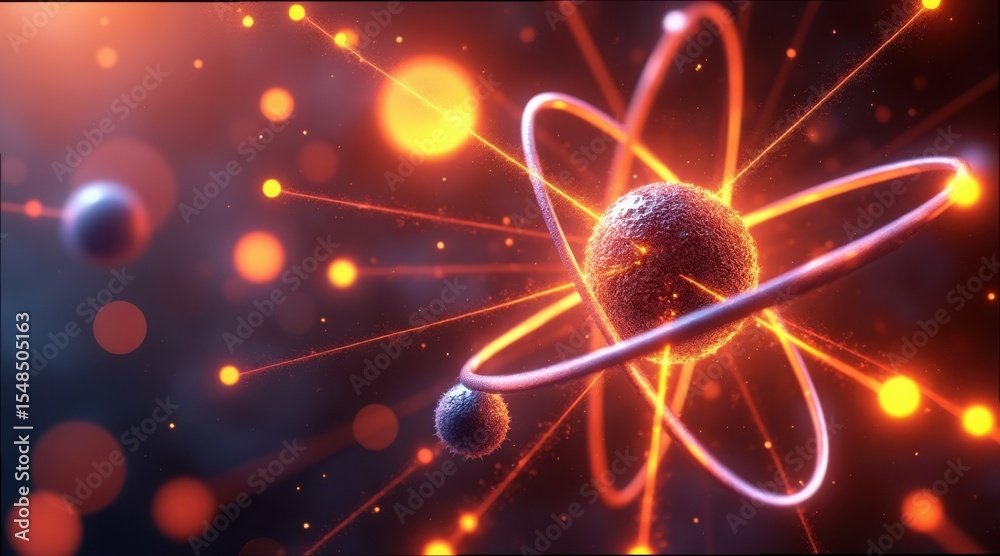Aufkleber Glowing Neutron and Proton Interaction in Abstract Atomic Model