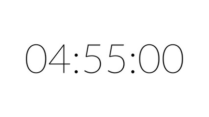Modern countdown timer from 5 minute to 4 minute on white background suitable for presentations, productivity, educational content, and more - Powered by Adobe