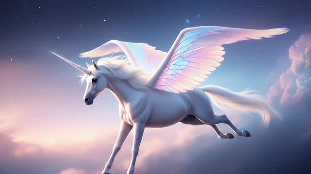 Ethereal Flight: A Unicorn Pegasus in Pastel Skies