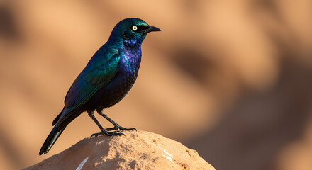 Glossy Starling on Desert Rock 
