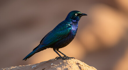 Glossy Starling on Desert Rock 