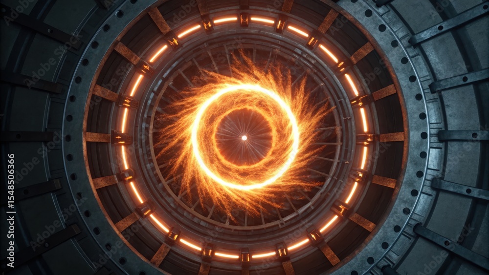 Poster detailed simulation of glowing reactor core with radiant energy effects