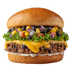 Black bean smash burger isolated on transparent background
