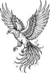 Obraz premium Mythical Fire Bird Hand-Drawn Illustration