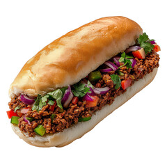 Keema pav or minced meat sandwich isolated on transparent background