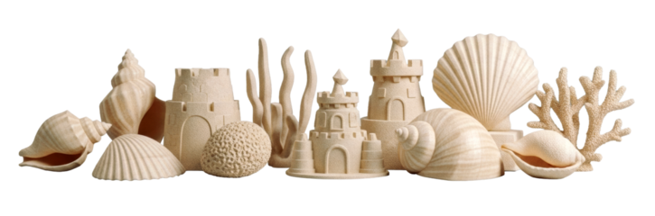 Collection of Sand-Colored Beach and Ocean Objects