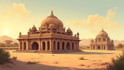 Obraz premium Majestic Indian Mausoleums at Sunset: Architectural Marvels in the Golden Hour
