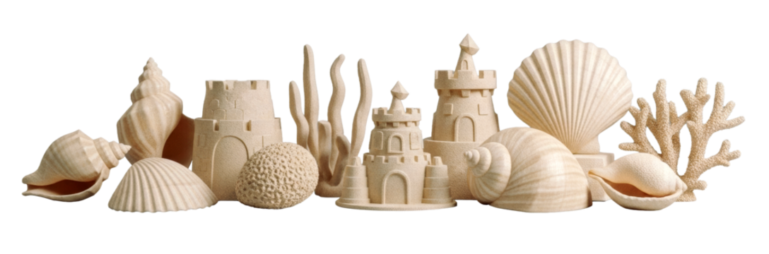 Collection of Sand-Colored Beach and Ocean Objects