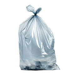 Large translucent trash bag filled with waste