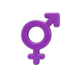 3d purple gender symbol isolated on white or transparent background. PNG