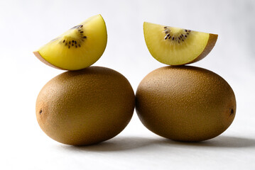 Fresh sungold kiwi fruit on white background, Healthy eating
