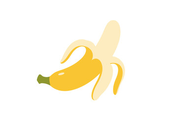 An illustration shows a partially peeled yellow banana against a white background