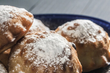 a close up of bu uelos  sweet fried dough pastries