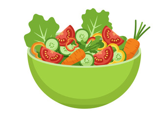 Salad bowl crisp lettuce sliced cucumbers juicy tomatoes bright peppers and vibrant carrots
