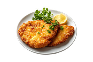Homemade breaded chicken schnitzel isolated on a transparent background