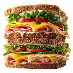 Delicious ham and cheese club sandwich fresh ingredients  isolated on transparent background