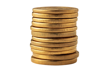 Gold coin stack isolated on a transparent background