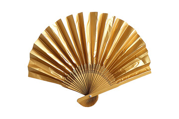 Gold paper fan isolated on a transparent background