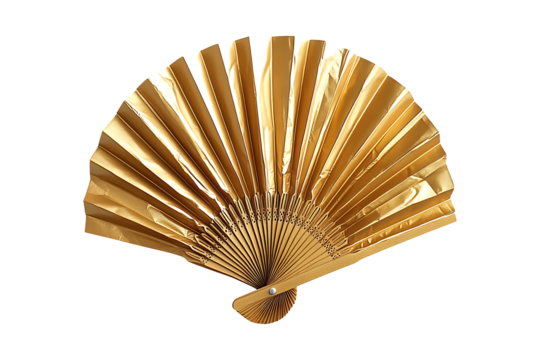 Gold paper fan isolated on a transparent background
