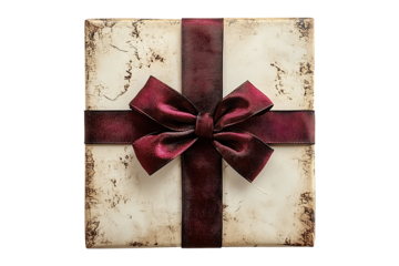 Gift box with a red ribbon bow isolated on a transparent background