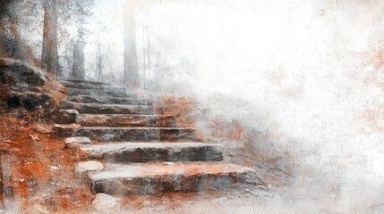 Misty forest stone steps