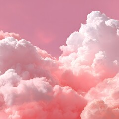 Fluffy pink clouds in a pastel sky.