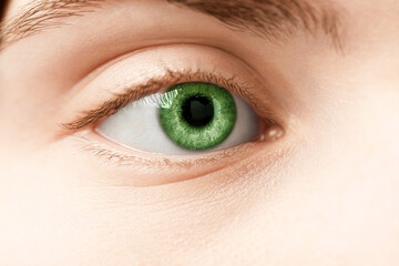 Closeup view of woman with green eyes