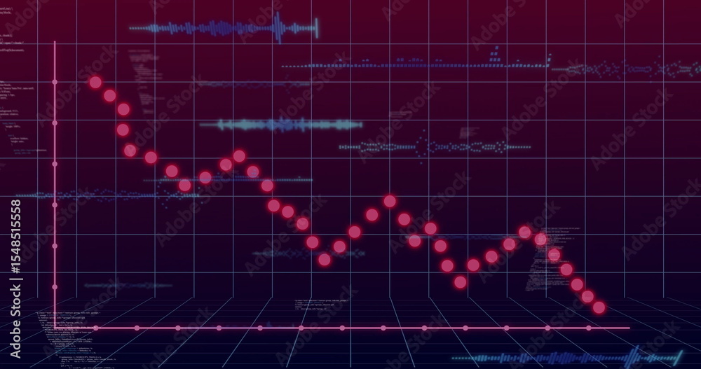 Poster displaying red data graph over magenta grid in analytics dashboard, showing blue waveforms