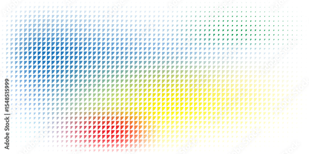 Poster colorful abstract pattern featuring triangular shapes arranged in a gradient, blending warm and cool