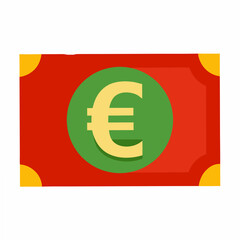 Stylized Euro Bill Illustration with Red Background and Green Circle Depicting European Currency and Financial Concepts in a Modern Flat Design Style for Digital Use
