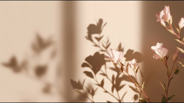 Delicate flowers casting soft shadows on a warm wall in a serene indoor setting