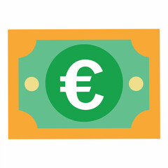 Euro Currency Illustration of a Single Bill with a Green Circle and White Euro Symbol Set on a Light Green Background with an Orange Border