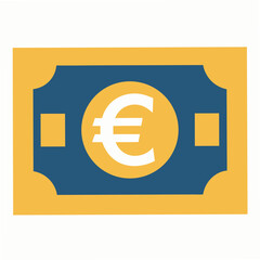 Stylized Euro Banknote Illustration with Gold Border and Blue Background Featuring a Prominent White Euro Symbol in the Center for Financial Concepts