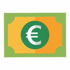 Stylized Euro Bill Illustration with Green Circle and White Symbol Representing European Currency and Financial Transactions in a Flat Design Style