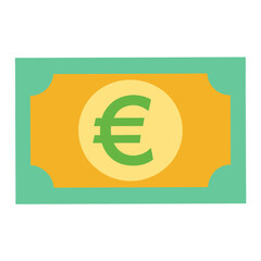 Stylized Euro Bill Illustration with Green Symbol Yellow Center and Mint Green Border Representing European Currency and Financial Transactions in a Simple and Modern Design